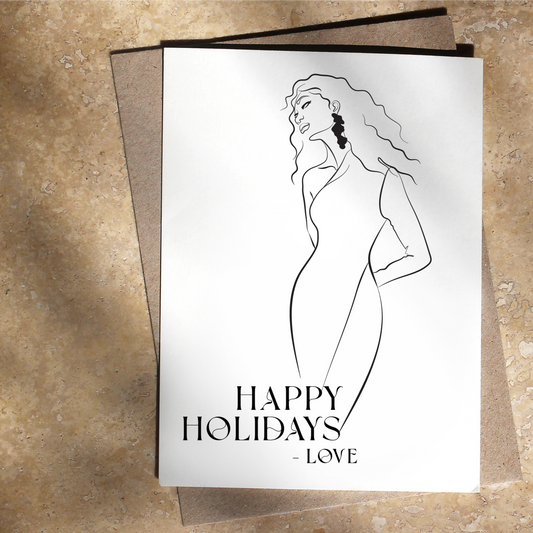 Happy Holidays Love elegant card is sure to spread warmth this holiday season! Featuring a sleek design, card reads, "Happy Holidays-Love!" accented with black glitter.