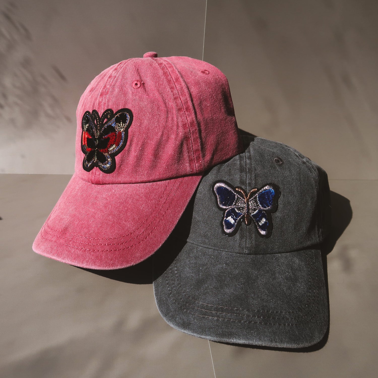 The Butterfly Baseball Cap is an essential washed cotton-twill baseball cap in vintage red. The perfect hat to elevate any casual look, whether running for coffee or any everyday adventure. #baseballcapforwomen #butterflybaseballcap #redbaseballcap #womenbaseballcap #womenhat #butterflyhat